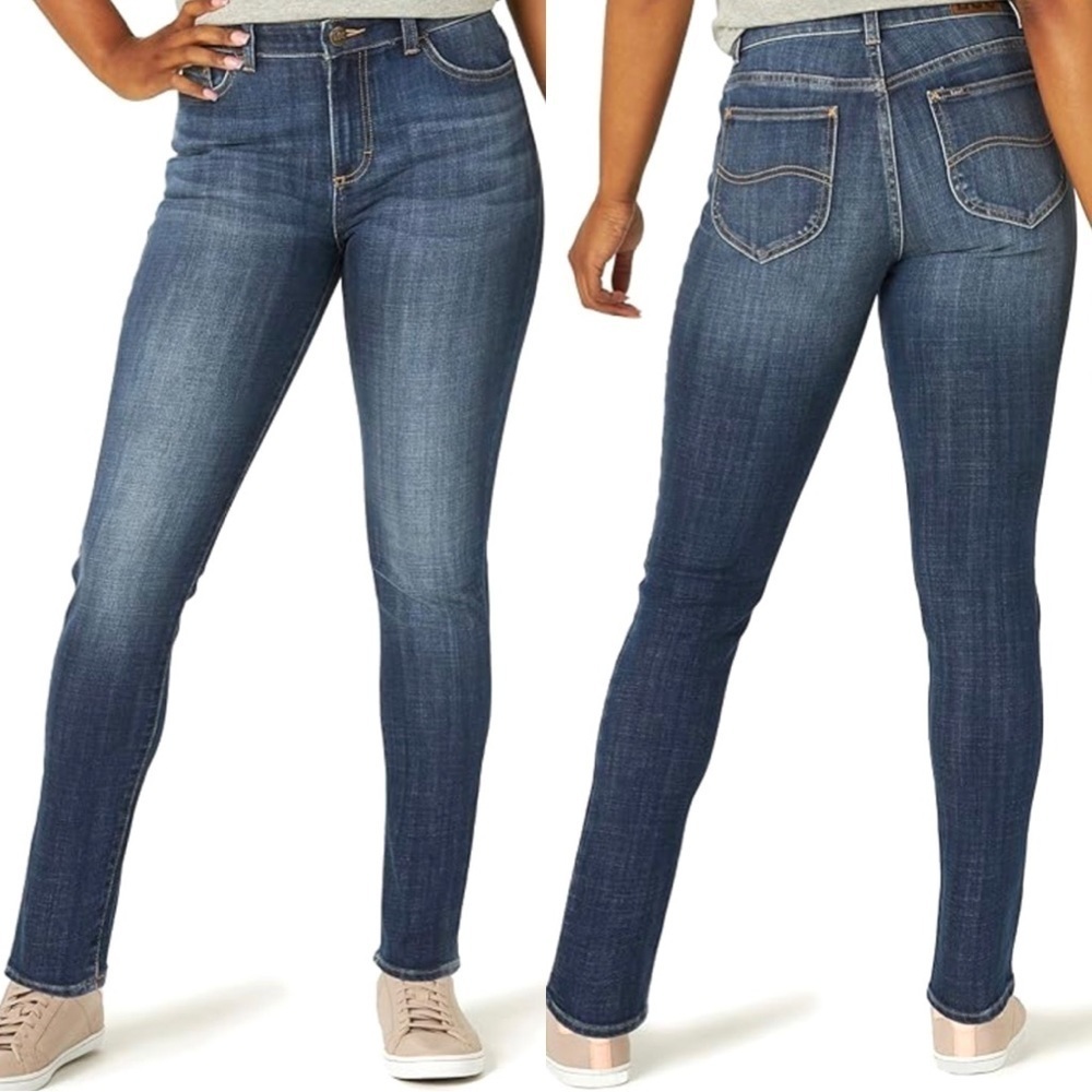 Lee Slim Fit‎ Skinny Mid Rise Jeans Womens 8 Short Blue Preppy Stretch Denim NWT